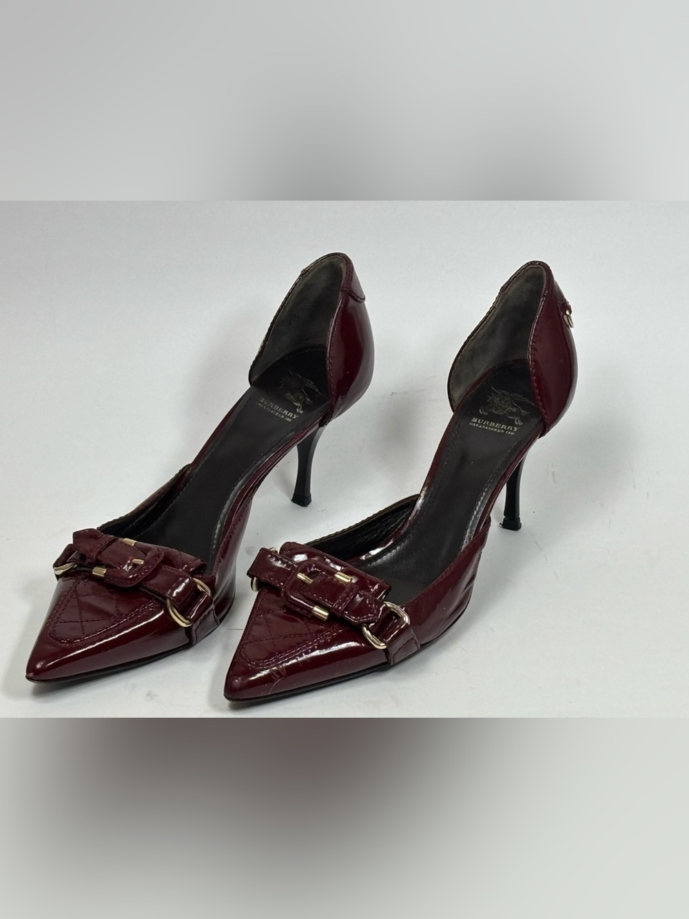 Burberry Women’s Burgundy Patent Leather Pointed-Toe Heels Size 39